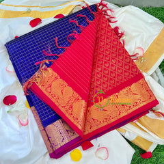 Blue Mutthu Kattam Silk Cotton Saree-VS243