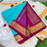 Sea Blue with Majenta Korvai Handloom Silk Cotton Saree-VS226