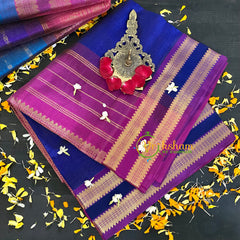 Dark Blue Vairaoosi Silk Cotton Saree-Plain-VS67