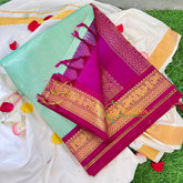 Aqua Green Korvai Handloom Silk Cotton Saree-VS244