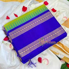 Light Green With Blue Korvai Handloom Silk Cotton Saree-VS228