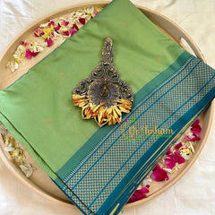 Green Semi Silk Saree with Blue Border-VS1033