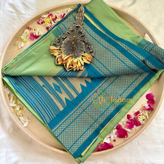 Green Semi Silk Saree with Blue Border-VS1033