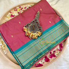 Soft Red Semi Silk Saree with Teal Border -VS1034