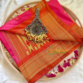 Pink Semi Silk Saree with Orange Border -VS1036
