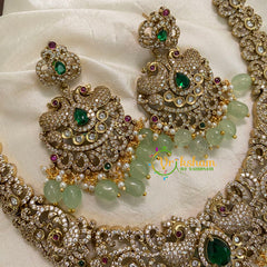Exquisite Pastel Green Victorian Diamond Short Neckpiece -VV564