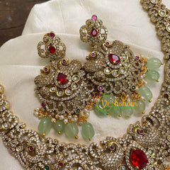 Exquisite Pastel Green Bead Victorian Diamond Short Neckpiece -VV562