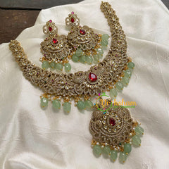 Exquisite Pastel Green Bead Victorian Diamond Short Neckpiece -VV562