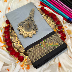 Grey with Black border Semi Soft Silk Saree-VS256