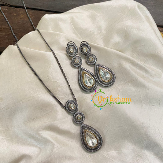 White Victorian Diamond Pendant Chain -Tear Drop-VV595