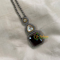 Deep Maroon Victorian Diamond Pendant Chain -Square-VV581