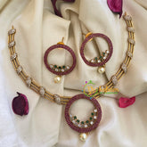 Premium AD Stone Pendant Hasli Choker-Circle-Red Green-G3960