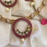 Premium AD Stone Pendant Hasli Choker-Circle-Red Green White-G4058