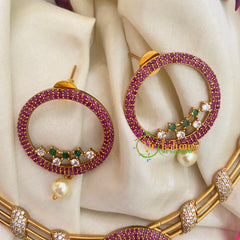 Premium AD Stone Pendant Hasli Choker-Circle-Red Green-G3960