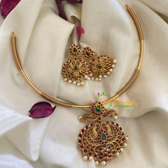 Premium AD Stone Pendant Hasli Choker-Dual Peacock-G3964