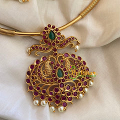 Premium AD Stone Pendant Hasli Choker-Dual Peacock-G3964