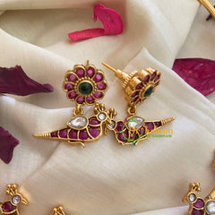 Premium AD Stone Lotus Pendant Hasli Choker-Parrot-Green Bead-G3965