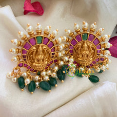 Premium AD Stone Lakshmi Pendant Hasli Choker-Green-G3974