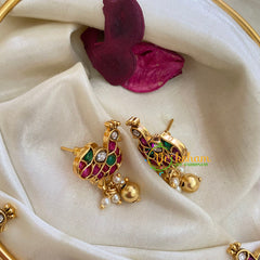 Premium AD Stone Lotus Pendant Hasli Choker-Swan-Gold Bead-G3969