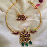 Premium AD Stone Pendant Hasli Choker-Floral Parrot-G4064