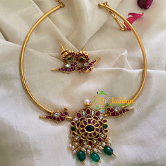 Premium AD Stone Pendant Hasli Choker-Floral Parrot-G4064