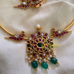 Premium AD Stone Pendant Hasli Choker-Floral Parrot-G4064