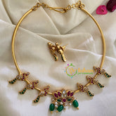Premium AD Stone Lotus Pendant Hasli Choker-Peacock-Green Bead-G3971
