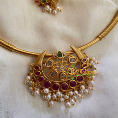 Premium AD Stone Pendant Hasli Choker-Chandh-Red-G4062