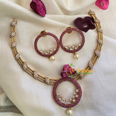 Premium AD Stone Pendant Hasli Choker-Circle-Red White-G3975