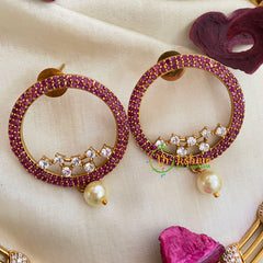 Premium AD Stone Pendant Hasli Choker-Circle-Red White-G3975