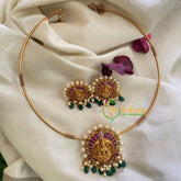 Premium AD Stone Lakshmi Pendant Hasli Choker-White-G3973