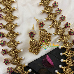 Premium AD Stone Pendant Lakshmi Haram-Gold pearl-G5350