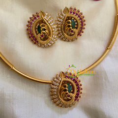 Premium Peacock Pendant Hasli Choker-Red Green-G4056