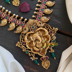 Exquisite AD Stone Maanga Neckpiece with Ganesh Pendant-G3996