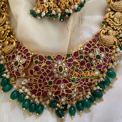 Precious AD Stone Bridal Short Neckpiece-Green Bead -G3995