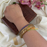 Blue Brown Glossy Silk Thread Kundan Kada Bangle-Square Tilak -G8632