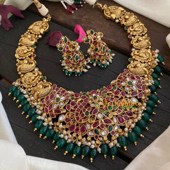 Precious AD Stone Bridal Short Neckpiece-Green Bead -G3995