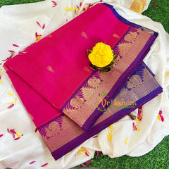 Pink with Blue Silk Cotton Saree -VS409