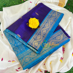 Dark Blue Blue with Teal blue Vairaoosi Silk Cotton Saree-VS400