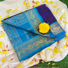 Dark Blue Blue with Teal blue Vairaoosi Silk Cotton Saree-VS400
