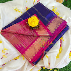 Ink Blue Blue with Pink Vairaoosi Silk Cotton Saree-VS403