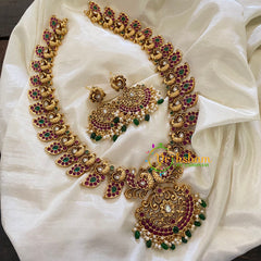 AD Stone Traditional Maanga Haram with Pendant -Green Bead -G7427