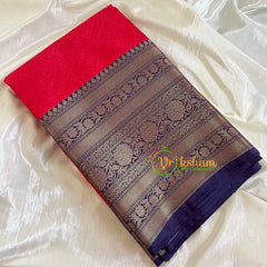 Reddish Pink with Blue Border Saree - Kora Muslin Saree -VS502