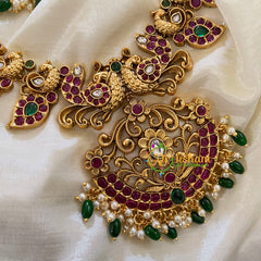 AD Stone Traditional Maanga Haram with Pendant -Green Bead -G7427