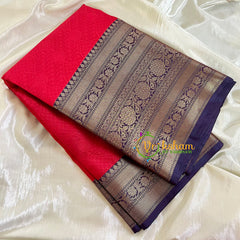 Reddish Pink with Blue Border Saree - Kora Muslin Saree -VS502