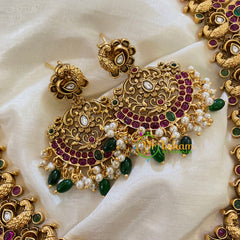 AD Stone Traditional Maanga Haram with Pendant -Green Bead -G7427