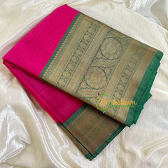 Pink with Green Border Kora Muslin Saree-VS505