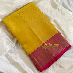 Mustard Yellow with Pink Kora Muslin Saree-VS507