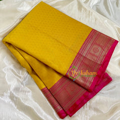 Mustard Yellow with Pink Kora Muslin Saree-VS507