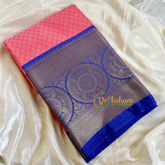 Peach with Violet Kora Muslin Saree-VS511